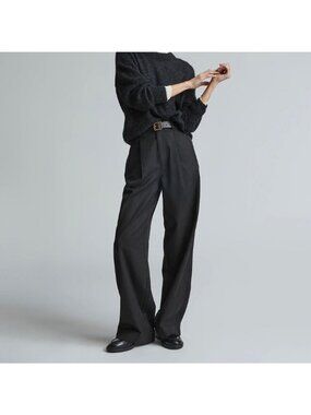 EVERLANE The Draper Pleated Pant High Rise Wide Leg Black Trousers Capsule 14S